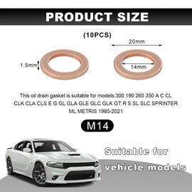 Wevdn 10 PCS Oil Drain Plug Gasket, 14mm Cooper Crush Washer Oil Sealing Gaskets, Automotive Replacement Drain Plug Gaskets Compatible with OEM PN Part 007603-014106, Car Accessories