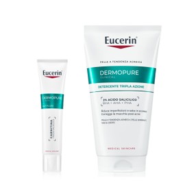 Eucerin DermoPure Clinical Skincare Kit, Cofanetto regalo donna beauty all'Acido Salicilico per pelle grassa e a tendenza acneica con Detergente Viso Tripla Azione 150 ml e Fluido Opacizzante 40 ml