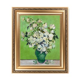 DECORARTS - Pink Roses in a Vase, Vincent Van Gogh Art Reproduction. Giclee Prints Match with Golden Framed for Wall Decor. Picture Size: 16x20 in, Framed Size: 22x26 in