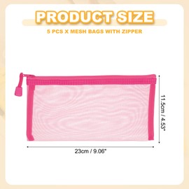 PATIKIL B6 Mesh Zipper Pouch Bags, 5 PCS Mesh Bags with Zipper Plastic Storage Pocket for Organizing File Beads Office Home Supplies, 11.5x23cm, Rose Red