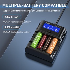XTAR L4 Pro Battery Charger for AA AAA, LCD Display, 4-Slot Independent Charging, Compatible with 1.2V Ni-MH & 1.5V Li-ion Rechargeable Batteries, Fast USB Charger with Refresh Recovery Modes