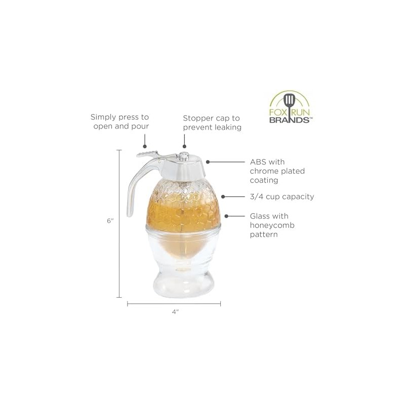 Fox Run Syrup Dispenser Honey, 3.25 x 4 x 6