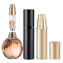 SixTmoon Travel Perfume Atomizer Refillable,Empty Portable Cologne Dispenser,Mini Aftershave Sprayer for Men and Women (Black & Champine Gold)