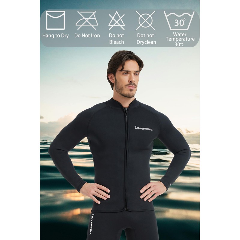 Lemorecn Adult’s 3mm Wetsuits Jacket Long Sleeve Neoprene Wetsuits Top(CA2031BLACK-S)