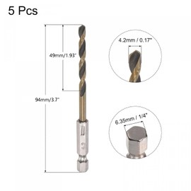 TA-VIGOR 5Pcs 4.2mm Hex Shank Twist Drill Bit Set, 1/4 Inch Shank HSS High Speed Steel Drill Bit Set Quick Change Twist Drill Bits for Woodworking, Plastic and Metal