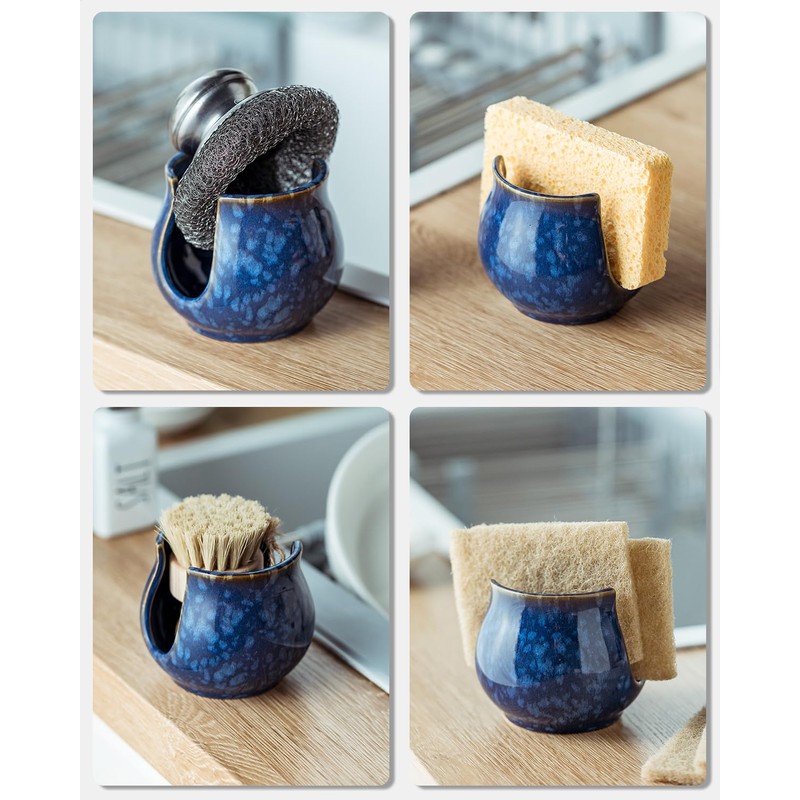Zoeeker Ceramic Sponge Holder, Kitchen Sink Scrub Caddy Organizer Dish