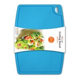 Liflicon Thick Silicone Cutting Board 12.6'' x 9.1'' Juice Grooves Easy Grip Handle Dishwasher Safe-Blue