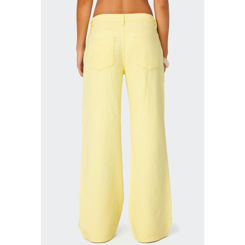 Roman Low Rise Slouchy Jeans - Color: YELLOW, Size: XS