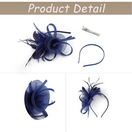 Fascinators Hats 20s 50s Pillbox Hat Tulle Fascinators for Women Tea Party Headband Clip Hat Wedding Cocktail Headwear (Navy)