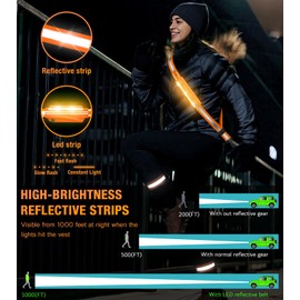 LED Belt Reflective Sash for Walking at Night,High Visibility Adjustable Night Running Safety Gear,Light Up Running Belt Reflective Gear with Phone Bag/Armband for Runners Walkers Men Women (Orange)