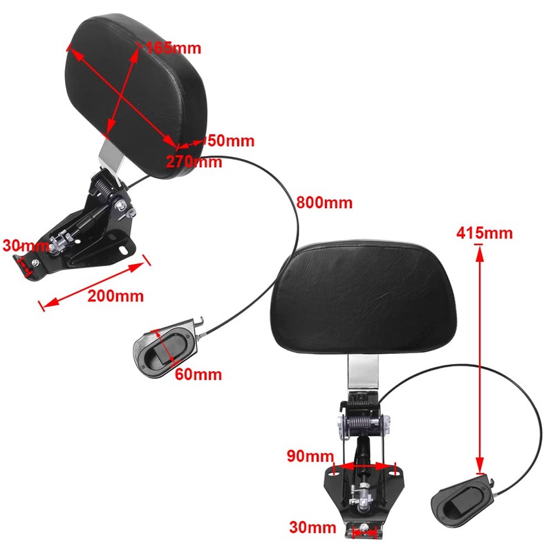H RUO Adjustable Driver Backrest with Pad Compatible with Harley