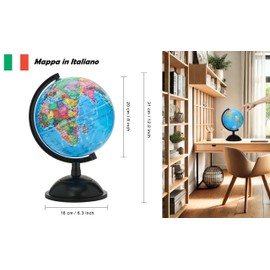 Exerz Educational World Globe 20cm Swivel Rotating Desk Top Globe - Diameter 20cm (Italian Map)