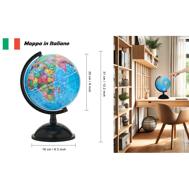 Exerz Educational World Globe 20cm Swivel Rotating Desk Top Globe