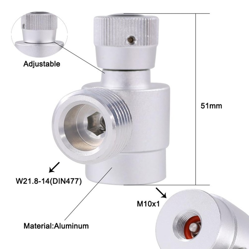 Pinafresa CO2 Bottle Refill Adapter, Self-Made Gas Bottle Regulator M10X1