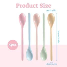 Pack of 5 Egg Spoons, Plastic Spoons, Small, Long Egg Spoons, Plastic Spoons, Long Spoons, Tea Spoons, Plastic Spoons, Large Colourful Plastic Spoons, Long Jam Spoons, Ice Cream Spoons, Colourful