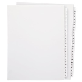 Yeaqee 1 Set 1-50 Numbered Tab Dividers Un-Punched 8.5 x 11 Inch White Paper Binder Index Dividers with Number Tabs for Office Documents Files Letter Size
