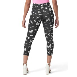 HUE Women's Wide Waistband Blackout Cotton Capri Leggings, Assorted, Black Floral
