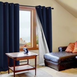 Deconovo 100% Total Blackout Curtains for Bedroom Grommet Solid Thermal Insulated Curtain Heat Blocking Room Darkening Energy Saving Drapes 2 Panels, Navy Blue, 52W x 84L