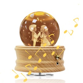 3D Crystal Ball Music Box Luminous Rotaing Music Box Projection LED Light-Wood Base for Kids Girlfriend Teacher Aunt Birthday Gift Mother's Father's Thanksgiving Christmas New Year Wedding Gifts