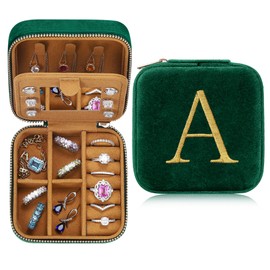 Parima Gifts for Her - Gifts for Women, Plush Velvet Travel Jewelry Case, Small Jewelry Box, Birthday Gift for Women Her, Personalized Gifts - Letter A, Green