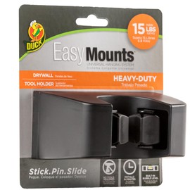 Duck EasyMounts Mop and Broom Holder - Heavy Duty Wall Mount Rack for Home Organization and Storage - No Tool Install - Holds Up to 15 lbs - Black, Pack of 1 Hook & All Hanging Hardware