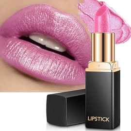 Lápiz labial rosa para mujer con brillo metálico, barra de labios de larga duración, con purpurina, hidratante, ligero, cobertura completa, maquillaje