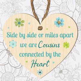 Cousins Plaque – "Side by Side or Miles Apart, We Are Cousins Connected by the Heart" – Beautiful Floral Design, MDF Indoor Decor Gift for Cousins – Celebrating the Bond of Family Love and Friendship