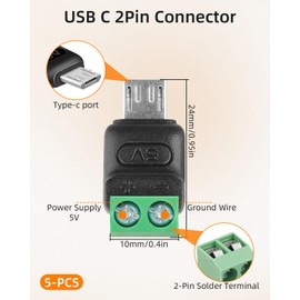 GELRHONR Micro USB Male to 2Pin Screw Terminal Adapter, 5V Micro USB to 2 Pin Solderless Converter Connector for DIY, Repairment and Small Appliances, 5Pack
