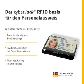 Reiner SCT cyberJack RFID Basis nPA Smart Card Reader eID BSI-Certified with loginCard RFID ID Card Reader