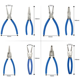 CCLIFE CCLIFE 4tlg Sprengringzangen Seegeringzange Set 150mm Zange Gerade & Gebogen fr Sicherungsring Innen/Au?en