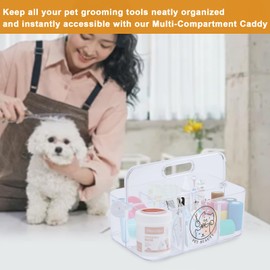 Brabtod Clear Dog Storage Organizer,Pet Grooming Supplies Organizer with Handle,5 compartments Countertop Caddy, Storage Bin for Dog Cat Grooming Kit,Trimmer,Clipper,Combo,Brush