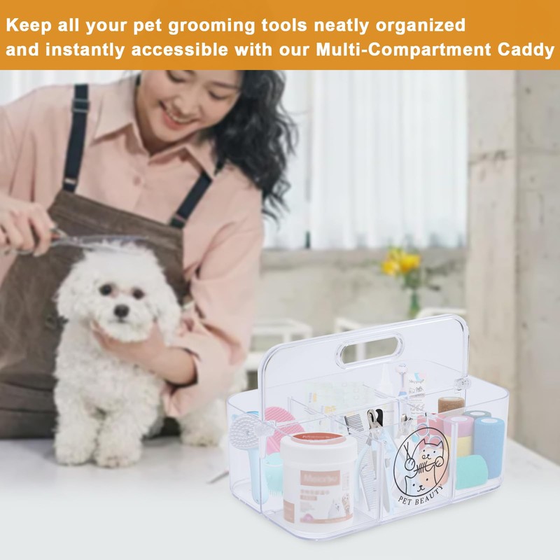 Brabtod Clear Dog Storage Organizer,Pet Grooming Supplies Organizer with Handle,5