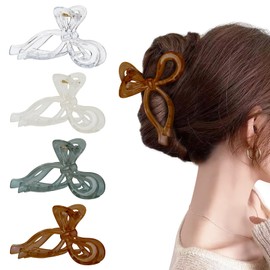 Yonchic 4-Piece Cute Bow Hair Clips for Women & Girls, Elegant Hair Claw for Thin/Thick Hair, Non-Slip Strong Grip Hair Accessories (Gray & White & Coffee & Beige)