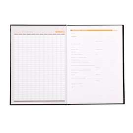 Rhodia - Ref 119231C - Hardback Casebound Business Book (192 Pages) - A5 Size, Lined Rulings, 90gsm Vellum Paper, Year Planner on the Inside Front Cover - Black Cover