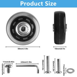 Pack of 4 Suitcase Castors Replacement Wheels, 50 x 18 mm Luggage Suitcase Replacement Wheels, Suitcase Wheels Replacement Wheels 50 mm, Replacement Wheels for Suitcase, Rubber Replacement Wheels for