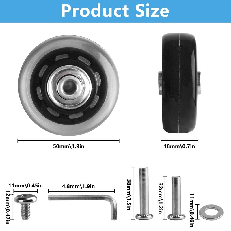 Pack of 4 Suitcase Castors Replacement Wheels, 50 x 18