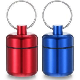 PEOVLVN 2 Pack Mini Case Keychain Holder Waterproof Metal Organizer Portable Travel Container Pocket Case for Outdoor Camping Travel (Red, Blue)