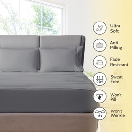 FEEKO Queen Size 4 Piece Sheet Set - Hotel Luxury Microfiber Ultra Soft, Wrinkle Free, Easy Fit & Deep Pocket Sheets for Women, Men, Kids & Teens - Oeko-Tex Bed Sheet Set (Dark Grey)