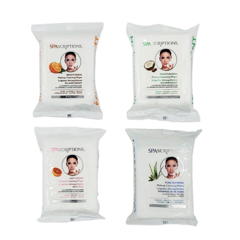 Spascriptions™ Anti-Aging, Brightening, Moisturizing & Pore Refining Towelettes Removes Waterproof
