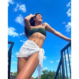 Swimsuit Coverups for Women Sarong Beach Bikini Wrap Sheer Short Skirt Chiffon Scarf for Swimwear (White,S)