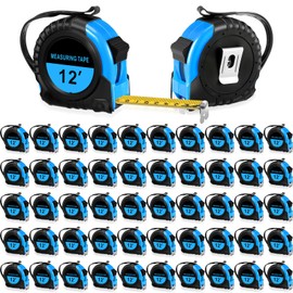 Copkim 50 Pieces Tape Measure Retractable and Easy Read Measuring Tape Bulk with Fractions Marked Easy Read Basics Self Locking Measurement Tape for Engineer Contractors (Blue,12 Ft)