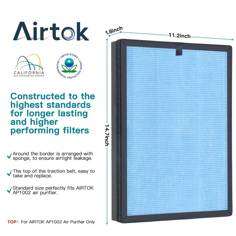 AIRTOK Air Purifier AP1002 Replacement Filter, H13 True HEPA Filters