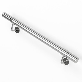 ZALNVEY 3Ft Industrial Metal Stairs Handrail Kit, Sturdy Wall Mount 304 Stainless Steel Hand Rail, Indoor Outdoor Stair Railing Wood Concrete Brick Wall,1.65 in Round Pipe Grab Bar, Silver