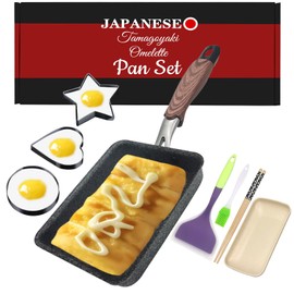 Paweiya Tamagoyaki Pan Set, Japanese Omelette Pan Nonstick, Square Japanese Tamagoyaki Egg Roll Pan, Tamago Pan Rectangle, 5"×7" Black