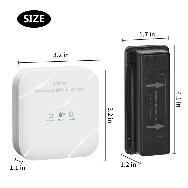 Briidea Mailbox Alarm, Wireless, Battery Powered, White, 500ft Range, LED