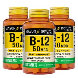 Mason Natural Vitamin B12 50 mcg with Calcium, 300,Day Supply, Dietary Supplement to Support Natural Energy Levels, 100 Tablets (Pack of 3)