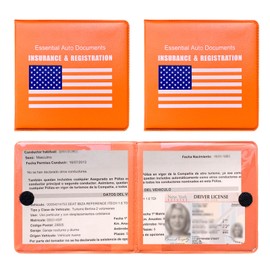 Augeny 2PCS Car Registration and Insurance Holder, Vehicle Essential Document Organizers with Velcro Closure, Universal Auto Interior Accessories for Most Cars (Orange/Blue Flag)