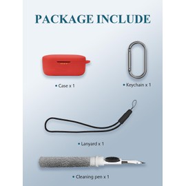 Case for Denon PerL Pro 2024 True Wireless Earbuds, Soft Silicone Protective Portable Scratch Shock Resistant Shell with Cleaner Kit & Carabiner & Lanyard,Red