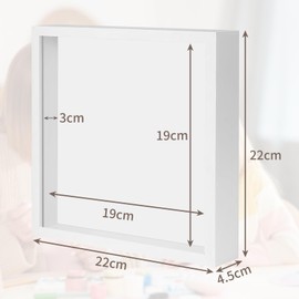WISYOK 3D Picture Frame for Filling 22 x 22 cm, 3D Object Frame Deep 3 cm, Deep Frame for Wall & Desktop, Shadow Box for Photos, Objects, Wedding Bouquet, DIY Artworks (White)