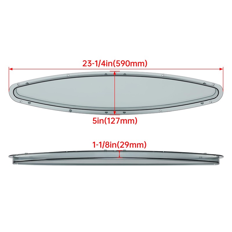 HECASA Boat Portlight Porthole 23-1/4" X 5" X 1-1/8"(590mm X